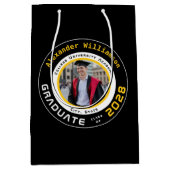 Yellow Black White Graduation Photo Medium Cadeauzakje (Voorkant)