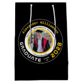 Yellow Black White Graduation Photo Medium Cadeauzakje (Achterkant)