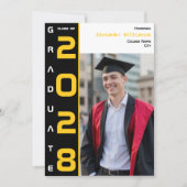 Yellow Black White Graduation Photo QR Code Party Kaart (Voorkant)