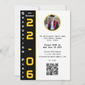 Yellow Black White Graduation Photo QR Code Party Kaart (Achterkant)