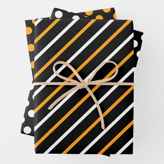 Yellow, Black & White Stripes & Polka Dots Bold Inpakpapier Vel