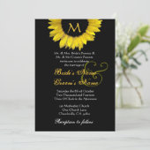 Yellow Black White Sunflower Weduwninguitnodiging Kaart (Staand voorkant)