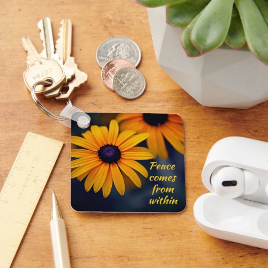 Yellow Blackeyed Susan Garden Flower Motivatie Sleutelhanger (Bureau)