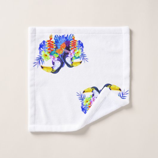 Yellow Blauwgroen Toucan vogels tropische bloemen  Bad Handdoek (Wasdoekje)