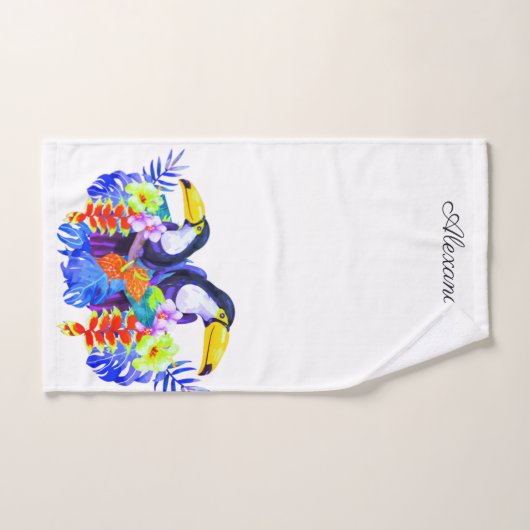Yellow Blauwgroen Toucan vogels tropische bloemen Bad Handdoek (Handdoek)