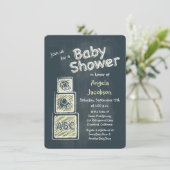 Yellow Blocks Chalkboard Baby shower Uitnodiging (Staand voorkant)