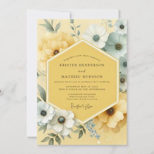Yellow Bloom Botanical Wedding Kaart (Voorkant)