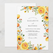 Yellow Bloom Romance Wedding Kaart (Voorkant / Achterkant)
