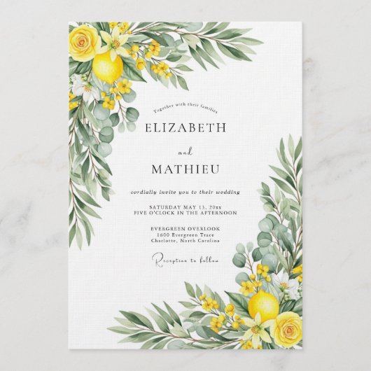 Yellow Blooming Botanical Wedding Kaart (Voorkant)