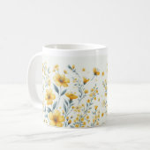 Yellow Blossom Elegance – Floral Coffee Mok (Voorkant links)