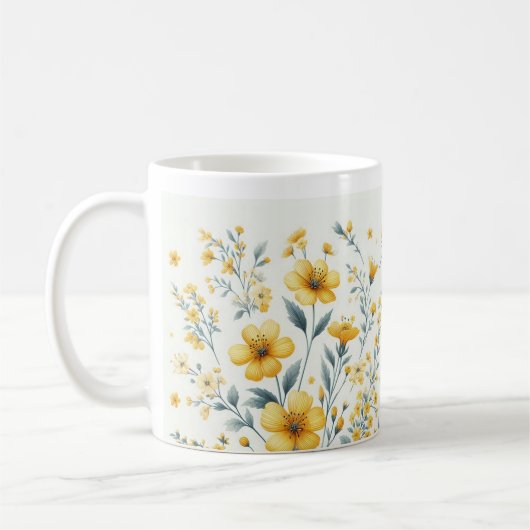 Yellow Blossom Elegance – Floral Coffee Mok (Links)