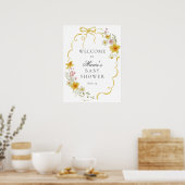 Yellow Blossoms and Bows Baby shower Welkomstbord Poster (Keuken)
