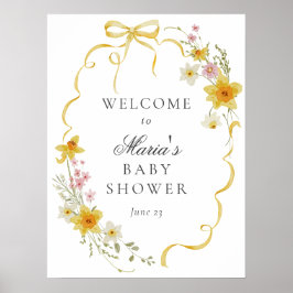 Yellow Blossoms and Bows Baby shower Welkomstbord Poster