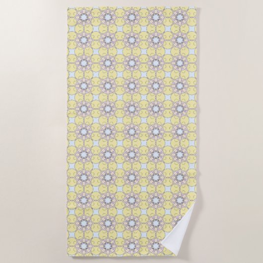 Yellow, blue and gray geometric patterned  strandlaken (Voorkant)