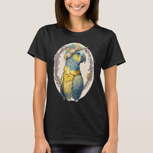 Yellow Blue Ara Macaw Flower Crown Parrot Parakeet T-shirt (Voorkant)