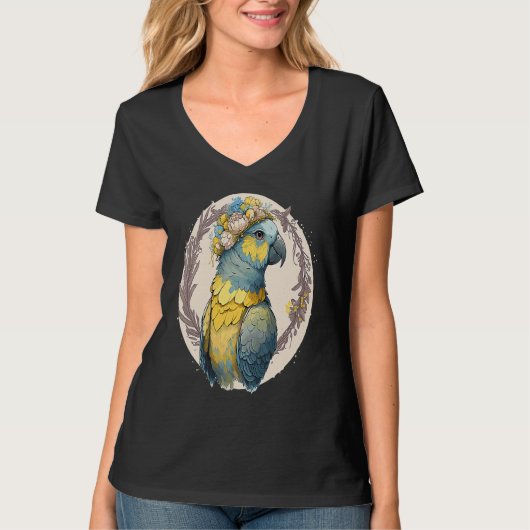 Yellow Blue Ara Macaw Flower Crown Parrot Parakeet T-shirt (Voorkant)