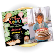 Yellow Blue Black Dinosaur Birthday met foto