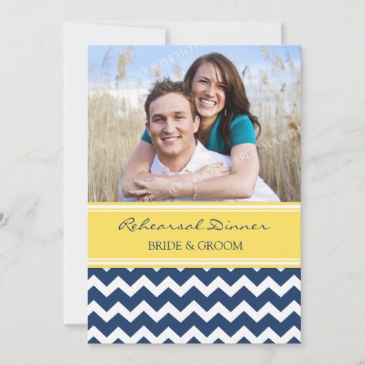 Yellow Blue Chevron Photo rehearsal Dinner Party Kaart (Voorkant)