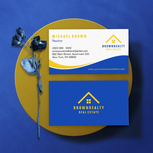 Yellow Blue Classy Roof en Window Logo Home Visitekaartje