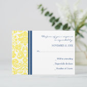 Yellow Blue Damask RSVP Weddenskaart (Staand voorkant)