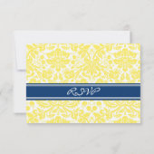 Yellow Blue Damask RSVP Weddenskaart (Achterkant)