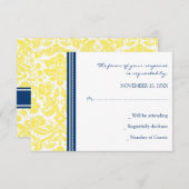 Yellow Blue Damask RSVP Weddenskaart (Voorkant / Achterkant)