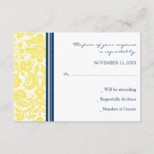 Yellow Blue Damask RSVP Weddenskaart Kaartje