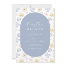Yellow Blue Flower Easter Brunch Uitnodiging