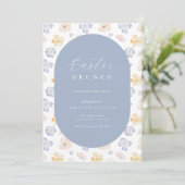 Yellow Blue Flower Easter Brunch Uitnodiging (Staand voorkant)