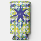 Yellow Blue Grunge Texture Circle Pattern Art. Seltzer Blikjeskoeler (Voorkant)