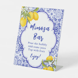 Yellow Blue Lemon Vrijgezellenfeest Mimosa Bar Reclamebord Met Voetstuk