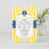 Yellow Blue Nautical Baby shower Invitation Kaart (Staand voorkant)