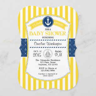 Yellow Blue Nautical Baby shower Invitation Kaart