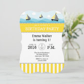Yellow Blue Nautical Birthday Invitation Kaart (Staand voorkant)