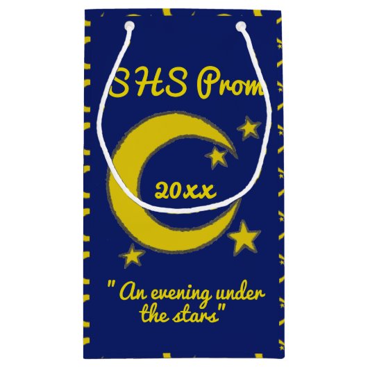 Yellow Blue Night Sky Crescent Moon Stars Prom Klein Cadeauzakje (Achterkant)