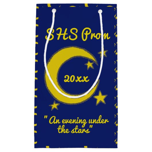 Yellow Blue Night Sky Crescent Moon Stars Prom Klein Cadeauzakje (Voorkant)