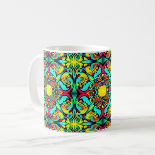 Yellow Blue Patterned Coffee Mok (Voorkant links)