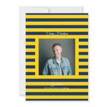 Yellow Blue Preppy High School Photo Grad Cards
