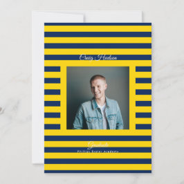 Yellow Blue Preppy High School Photo Grad Cards Aankondiging