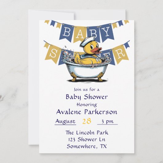 Yellow Blue Rubber Duck Boy Baby shower Kaart (Voorkant)