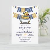 Yellow Blue Rubber Duck Boy Baby shower Kaart (Staand voorkant)