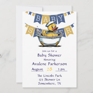 Yellow Blue Rubber Duck Boy Baby shower Kaart