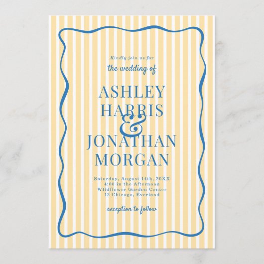 Yellow & Blue Striped Wedding Kaart (Voorkant)