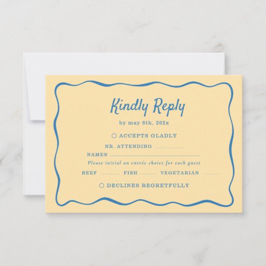 Yellow & Blue Striped Wedding RSVP Kaartje (Voorkant)