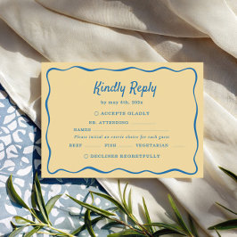Yellow & Blue Striped Wedding RSVP Kaartje