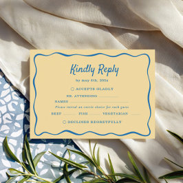 Yellow & Blue Striped Wedding RSVP Kaartje
