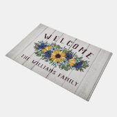 Yellow Blue Sunflower Bouquet White Wood Welcome Deurmat (Schuin)