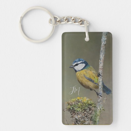 Yellow Blue Tit Bird Schilderij Initialen Birdwatc Sleutelhanger (Voorkant)