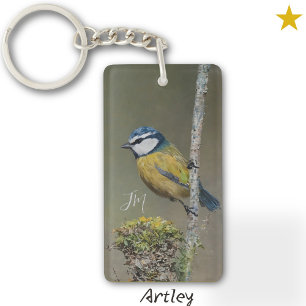 Yellow Blue Tit Bird Schilderij Initialen Birdwatc Sleutelhanger