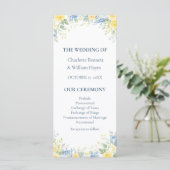 Yellow Blue Watercolor Floral Wedding Program Programmakaart (Staand voorkant)